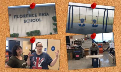 Illustration that depicts pictures of Rata High School on a classroom bulletin board