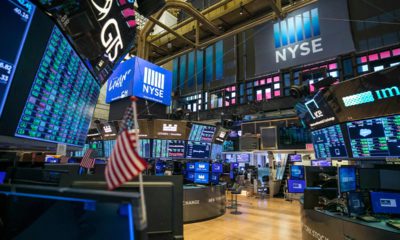 Photo of an empty NYSE floor