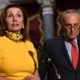 House Speaker Nancy Pelosi of Calif., left, speaks as she stands next to Senate Minority Leader Sen. Chuck Schumer